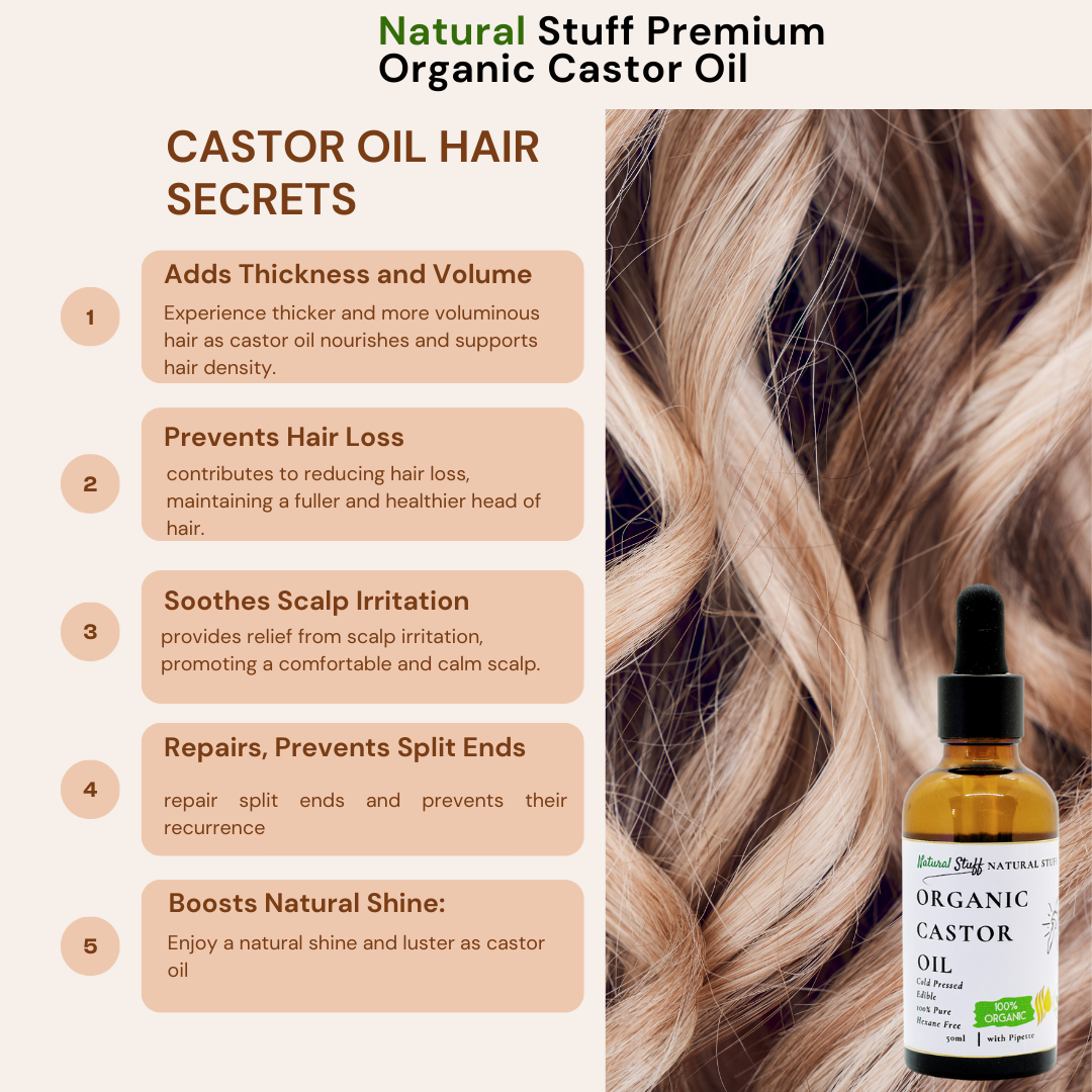 Natural Stuff Premium Organic Castor Oil for Hair & Skin 50ml